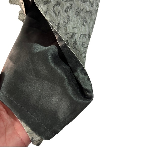 Alfani Green Abstract 100% Silk Short Sleeve Maxi 52”Dress Sz 12 Lined 1/2 Zip - Picture 2 of 15